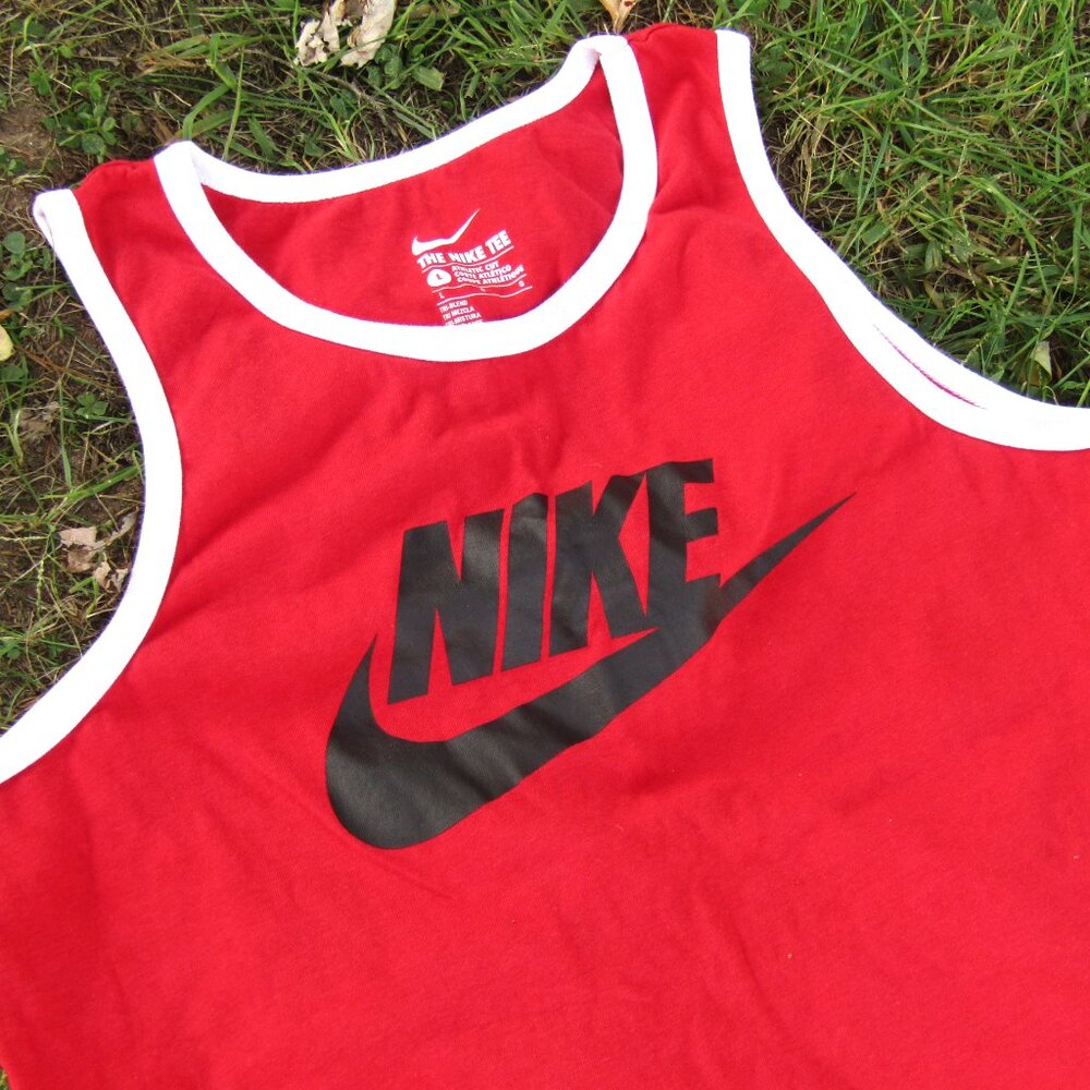 Men's Nike Sleeveless Tee Tank Top Muscle Shirt Red Black Retro Style Size Large